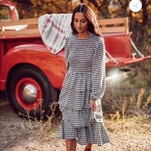 NWT JessaKae Gather Dress Small Black White Gingham Smocked